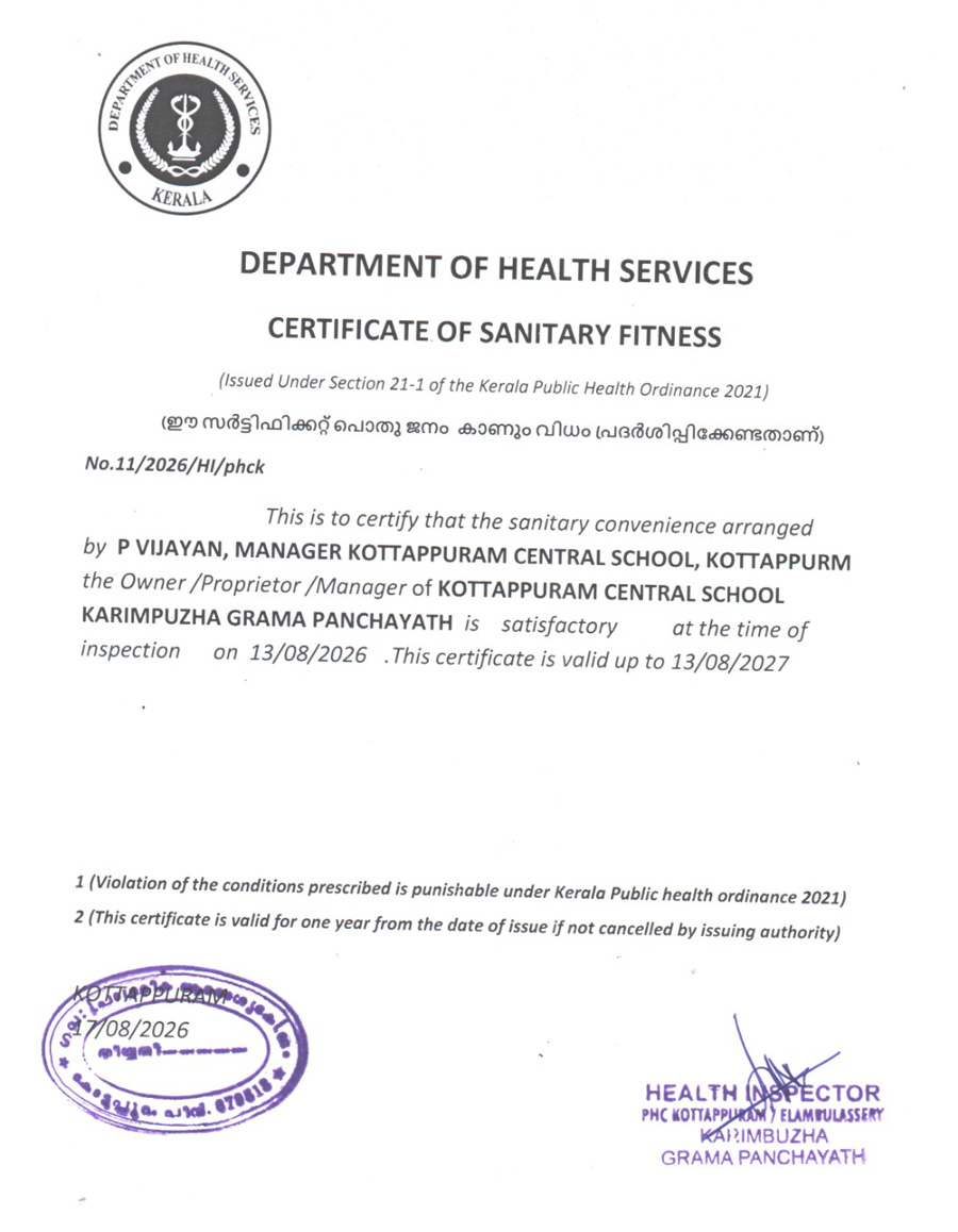 Certificate of Sanitary Fitness
